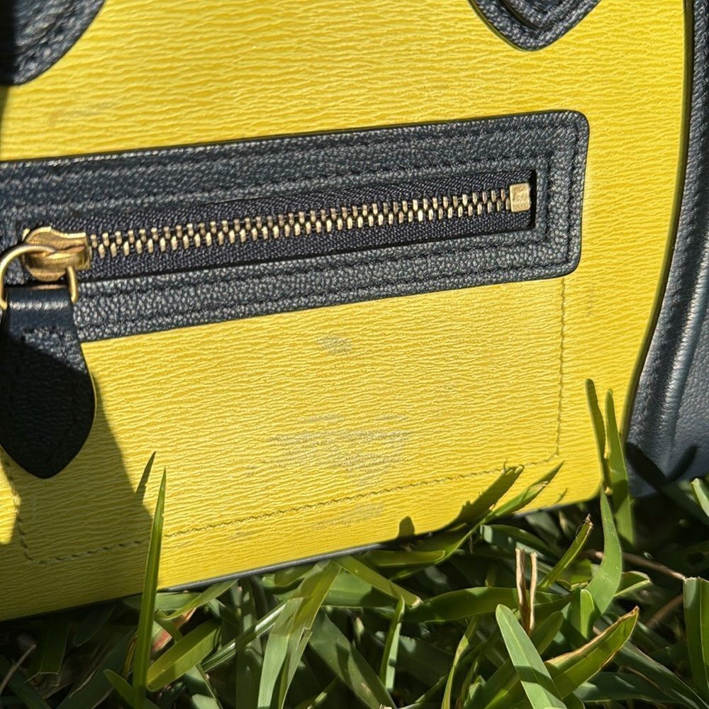 Celine Mini Luggage Handbag - Yellow Black & Tan Crossbody Strap Included - Picture 2 of 6
